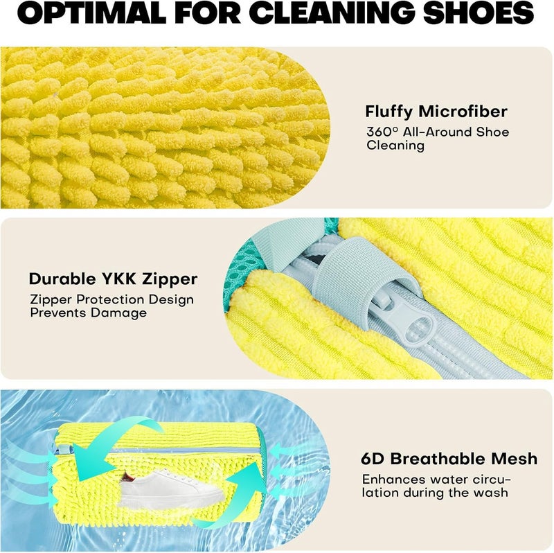 NMQHPA Shoe Washing Machine Bag: Laundry Shoe Bag for Washer and Dryer - 2pc Reusable Shoe Cleaning Bag for Sneaker Tennis Shoes Unstain Cleaner Kit (Yellow 2pcs) - Image 3